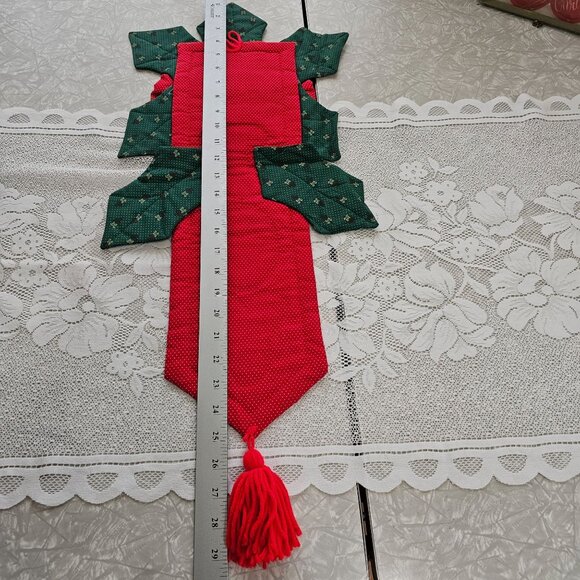 Quilted Joy Christmas Wall Hanging 29" Decoration Red Polka Dot Bow & Tassels vt - Picture 6 of 7